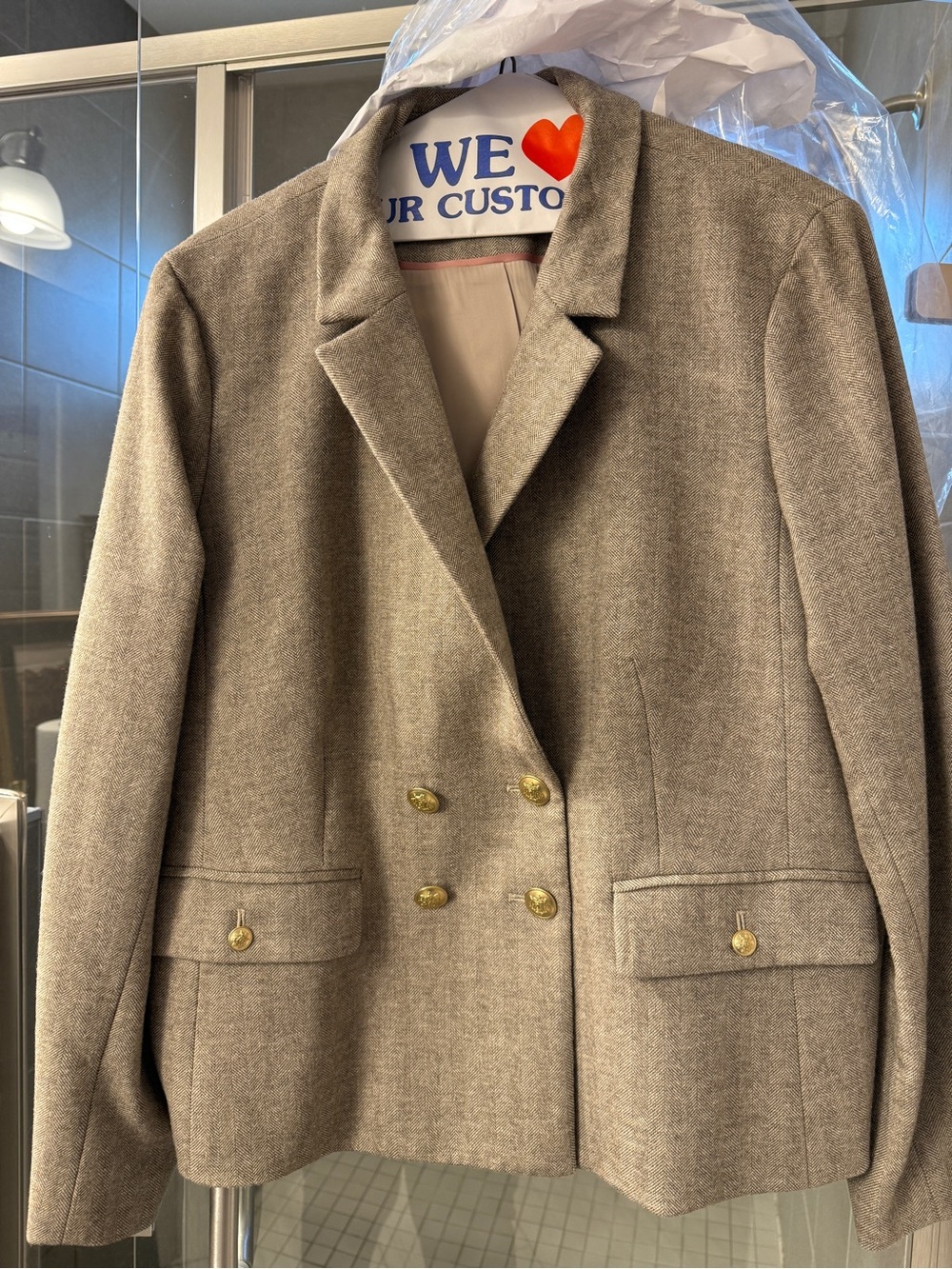 J. Crew Double-Breasted Women's Blazer Jacket in Taupe with Gold Buttons